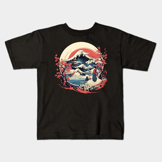 JAPANESE WOODBLOCK PRINT Kids T-Shirt by SHAKIR GAUTAMA 